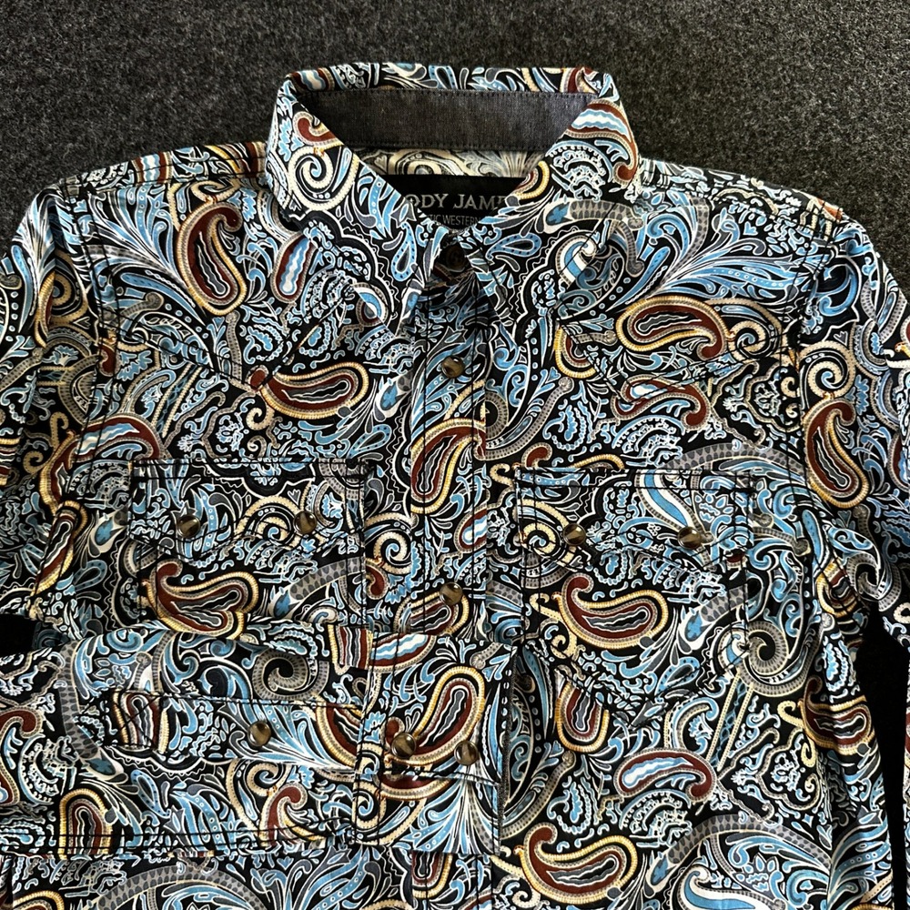 Cody James Kids XS Blue Paisley Western Snap Front Long Sleeve Shirt Cotton